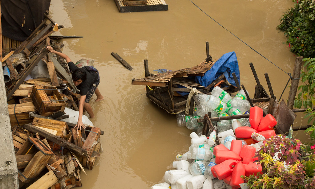 Flooded community streets in the Philippines